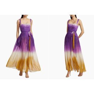 NWT Oscar Dela Renta Pintuck Ombré Silk Chiffon Sleeveless Gown Violet Size 8 $7